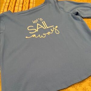 Talbots Blue Top with Nautical Design, Cotton, Raised  “Let’s Sail Away,”MP